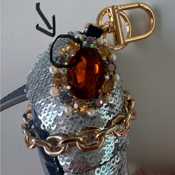 Tory Burch Jeweled Eye Sequins Bird Bag Charm Keychain Blue & Silver - Picture 9 of 11